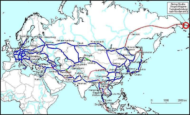 规划中的东北亚国际高速铁路
