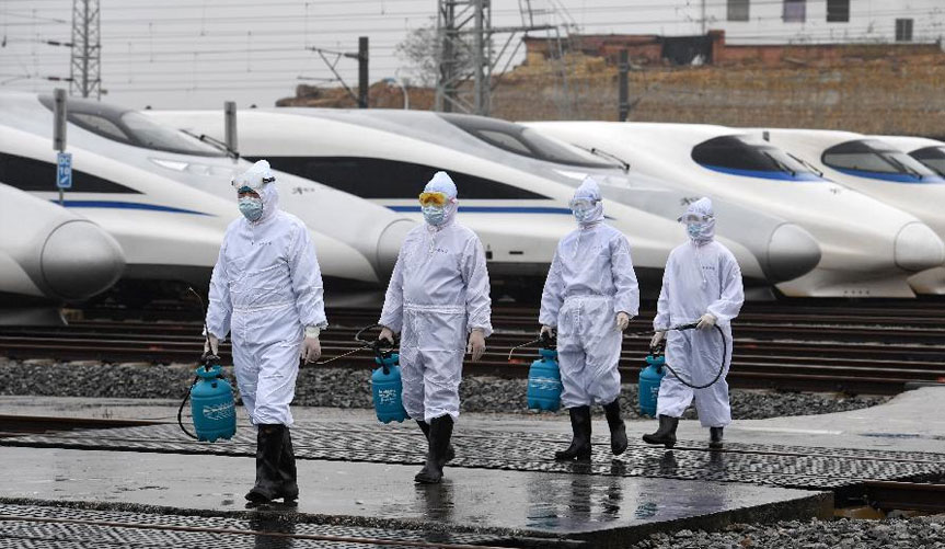 廣西南寧：列車消毒防疫情